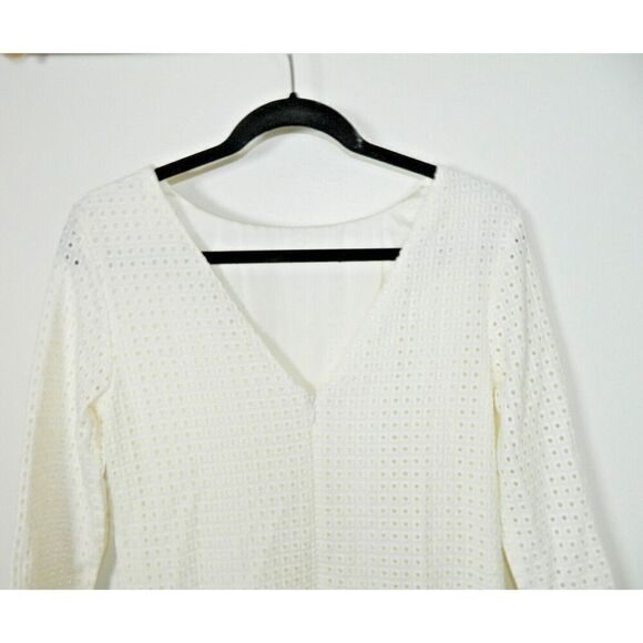 & Other Stories Lace Dress Size 6 White Eyelet 3/4 Sleeve Fully Lined Mini Dress - Picture 5 of 11